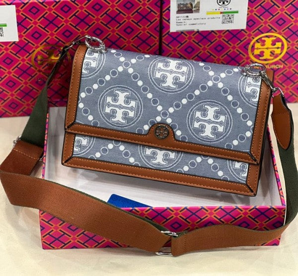 T Monogram Shoulder Bag With Adjustable Strap With OG Box & Dust Bag (Brown - 617)