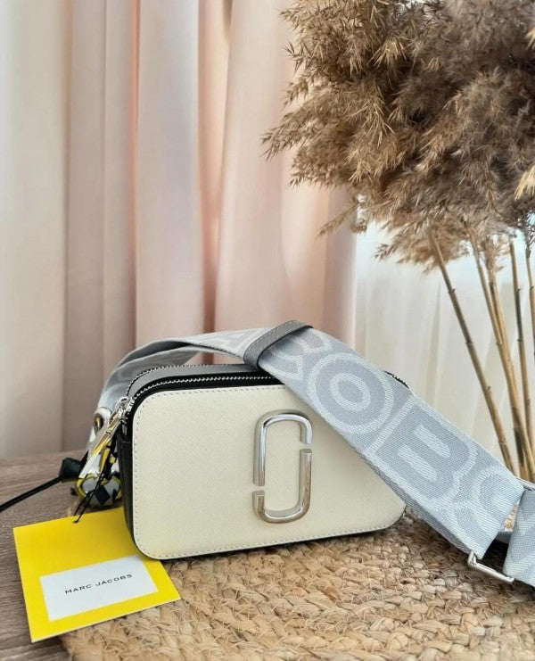 MJ Snapshot Crossbody Bag With 2 Belts OG Box & Dust Bag (White Black - 835)