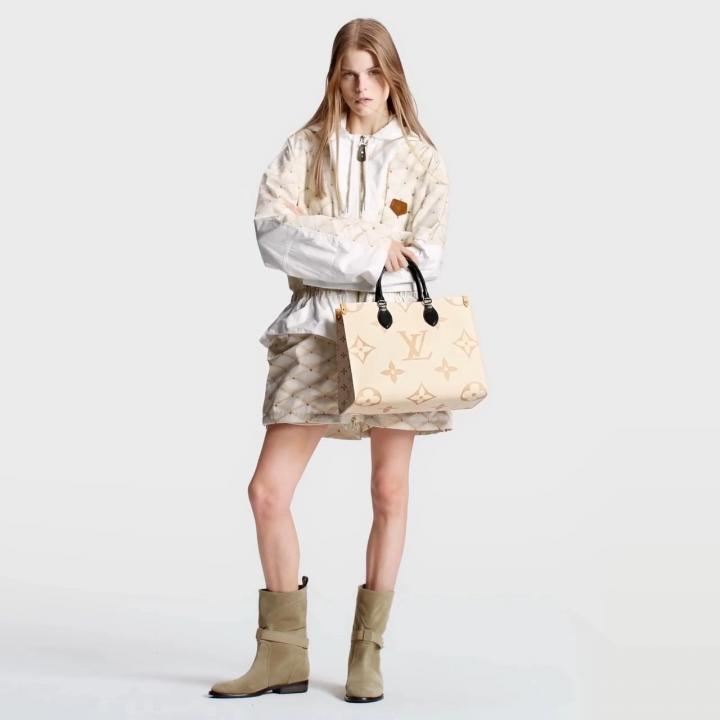 On The Go Monogram Premium Leather Tote Bag With Dust Bag (White Cream - 965)