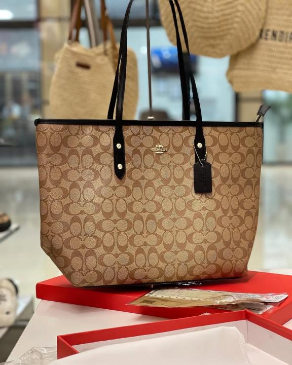 Signature City Tote Bag With OG Box & Dust Bag (Beige Black - 1119)