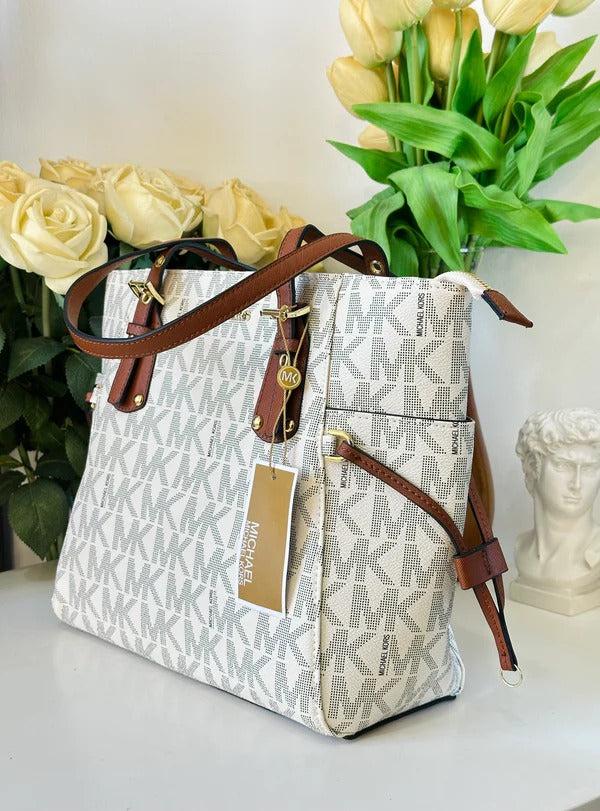 Voyager Tote Bag With Side Pocket & Dust Bag (White - 972)
