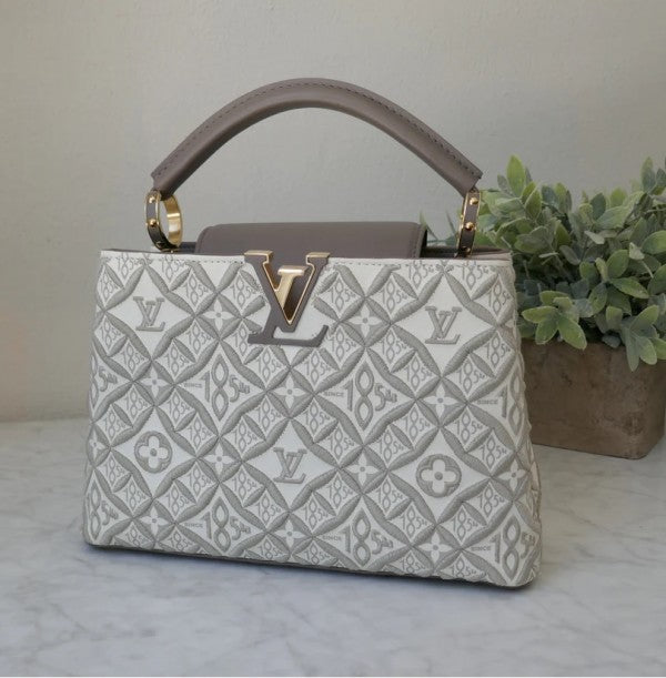Capucines Premium Quality Leather Bag With OG Box & Dust Bag & Extra Shoulder Strap (White - 300)