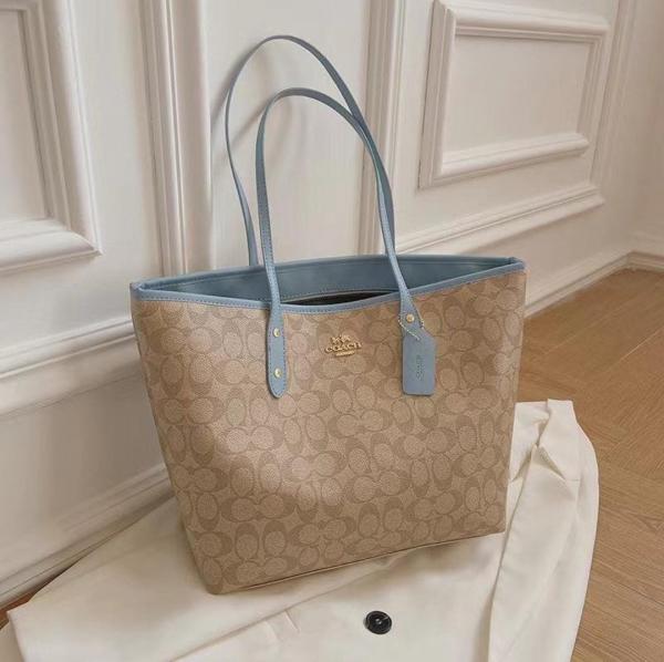 Signature City Tote Bag With OG Box & Dust Bag (Beige Blue - 1118)