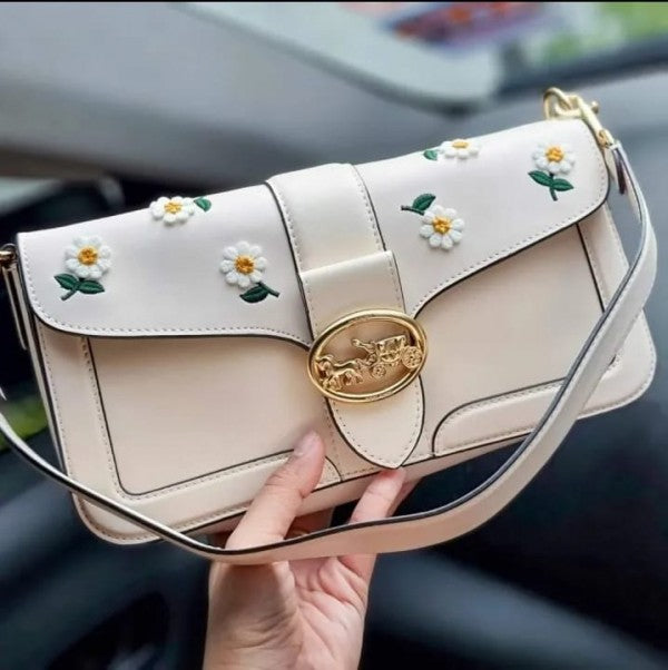 Georgie Signature Shoulder Bag With OG Box & Dust Bag (White - 535)