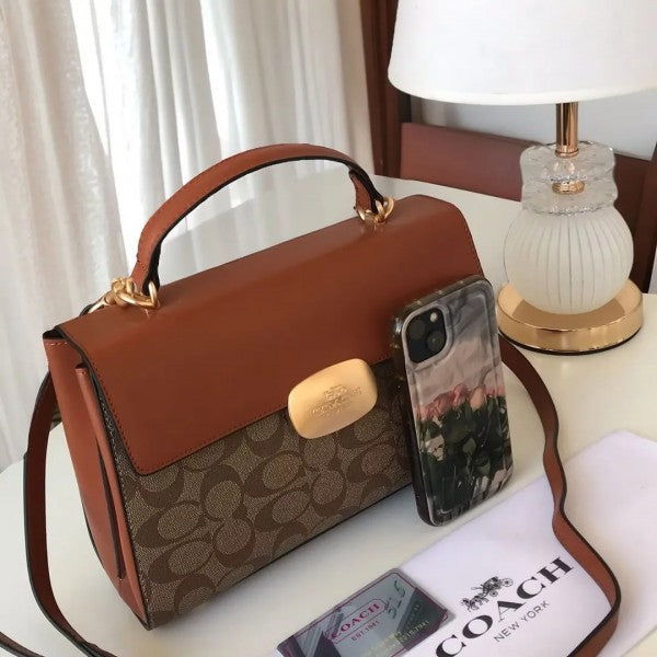 Eliza Top Handle Premium Crossbody Bag With OG Magnetic Gift Box & Dust Bag (Tan Brown - 912)