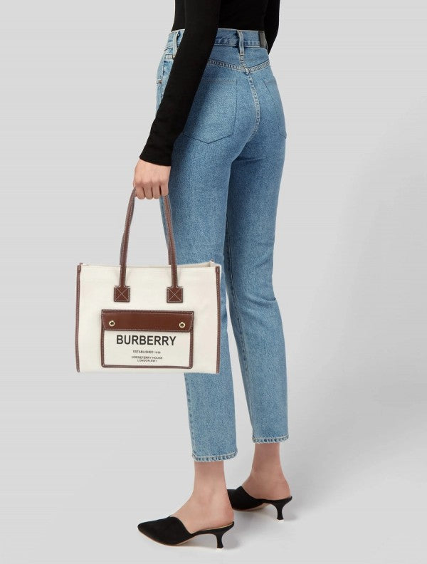 Horseferry London Tote Bag With Dust Bag (White Brown - 986)