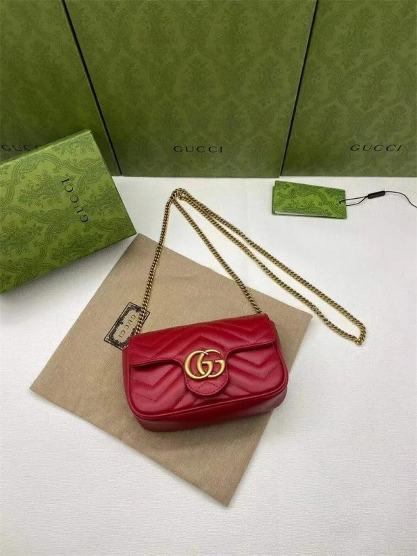 Marmont Mini Matelasse Shoulder Bag With OG Box & Dust Bag (Red - 910)