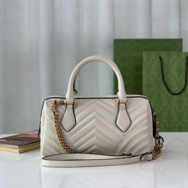 Marmont Top Handle Speedy Premium Bag With OG Box & Dust Bag & Carry Bag & Accessories (White - 903)