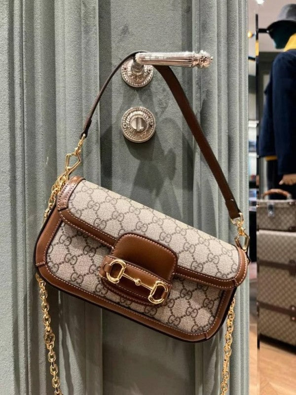 Horsebit 1955 Monogram Crossbody Shoulder Bag With OG Box & Dust Bag (Brown - 987)