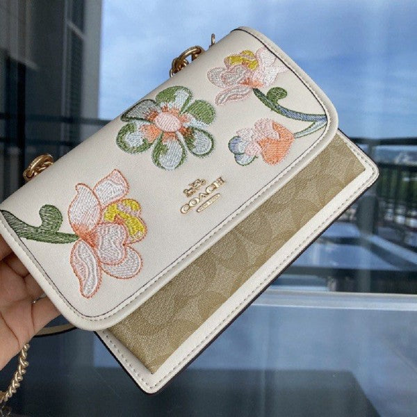 Klare Floral Signature Crossbody Bag With OG Box & Dust Bag (Floral White - 381)
