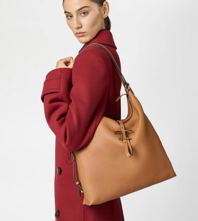 T Timeless Pebble Premium Leather Bag With OG Magnetic Box With Dust Bag (Tan - 1183)