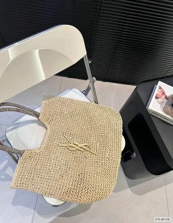 ICare Raffia Jute Tote Bag With OG Box & Dust Bag (Beige - 992)