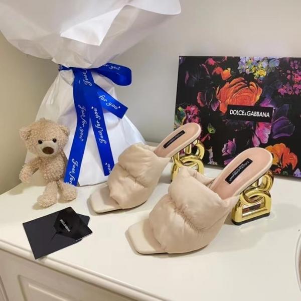 D&G High Heel Sandals With OG Box & Carry Bag (Beige 1050)