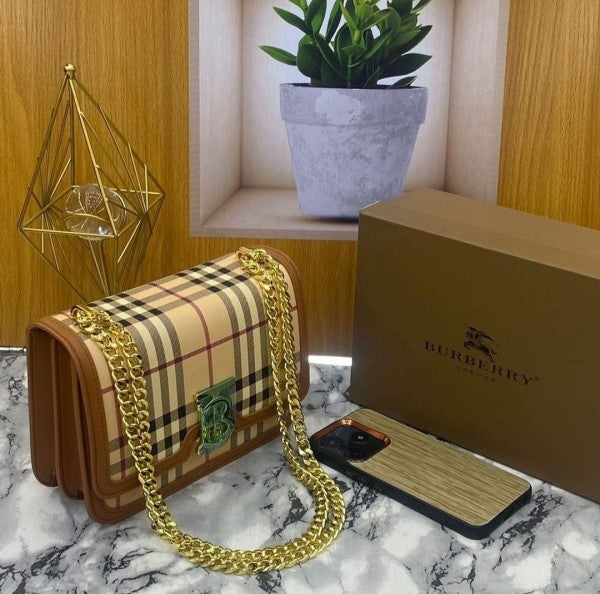 TB Monogram Quilted Shoulder Bag With OG Box & Dust Bag (Cheks - 348)