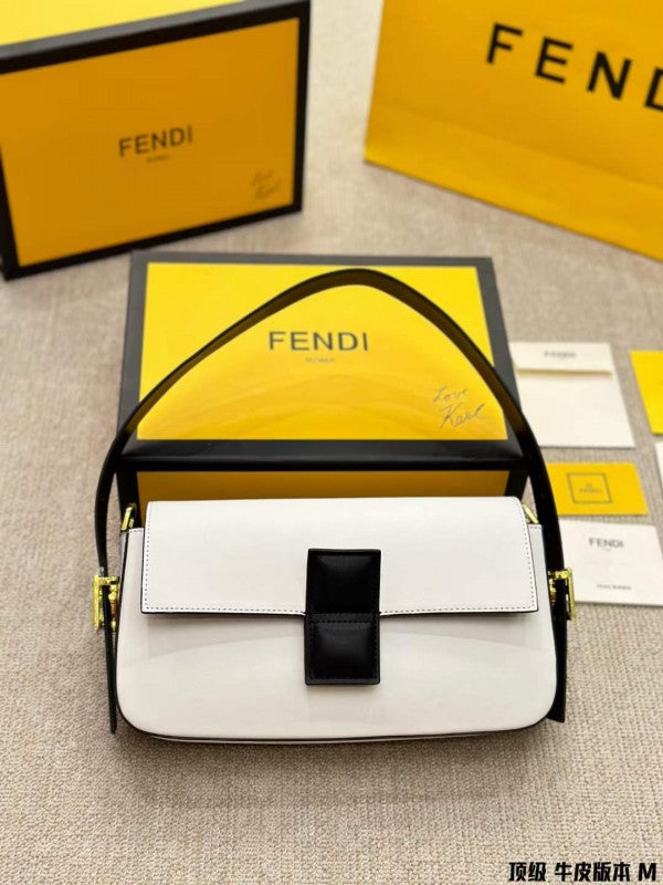 Baguette Twist Premium Shoulder Crossbody Bag With OG Box & Dust Bag & 2 Belts (White - 928)