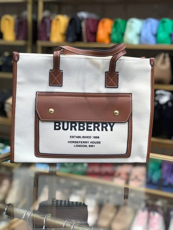 Horseferry London Tote Bag With Dust Bag (White Brown - 986)