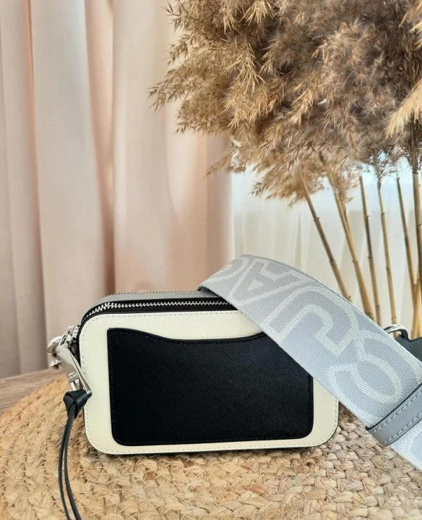 MJ Snapshot Crossbody Bag With 2 Belts OG Box & Dust Bag (White Black - 835)