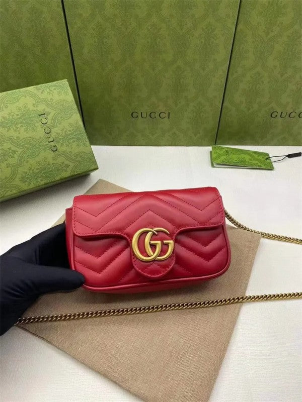 Marmont Mini Matelasse Shoulder Bag With OG Box & Dust Bag (Red - 910)