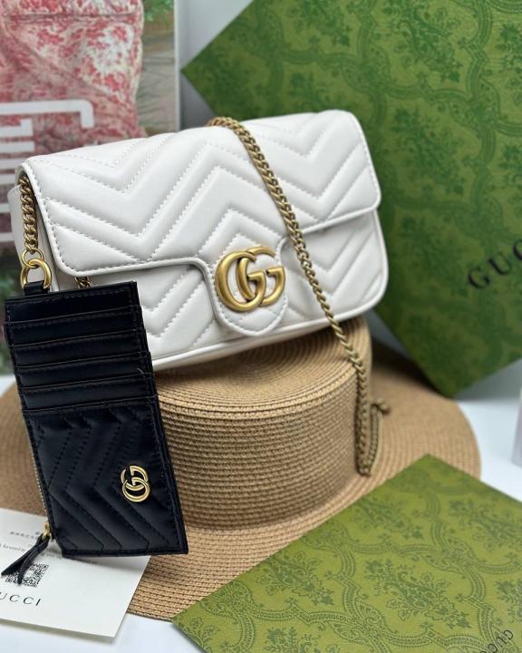 Marmont With Pouch Premium Shoulder Bag With OG Box & Premium Dust Bag & Carry Bag (White - 878)