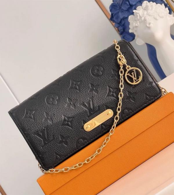 Lily Chain Monogram Premium Handbag With OG Box & Dust Bag (Black - 1180)
