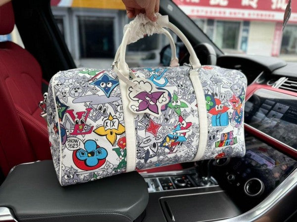 Keepall Bandoulire Character Premium Unisex Duffle Bag With Dust Bag & Accessories (White - 678)