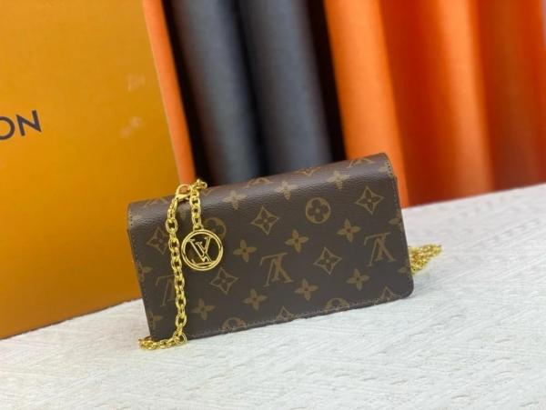 Lily Chain Monogram Premium Handbag With OG Box & Dust Bag (Brown - 1181)