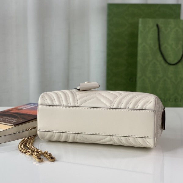 Marmont Top Handle Speedy Premium Bag With OG Box & Dust Bag & Carry Bag & Accessories (White - 903)