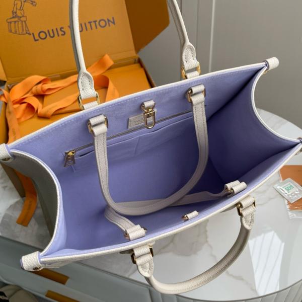 On The Go Monogram Premium Leather Tote Bag With Dust Bag (White Purple - 958)