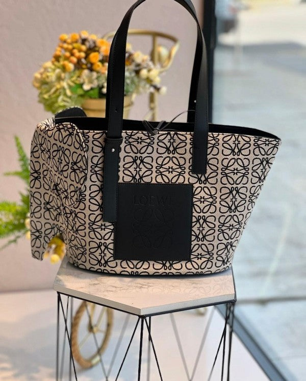Elephant Anagram Premium Edition Basket Tote Bag With Dust Bag (Black - 700)