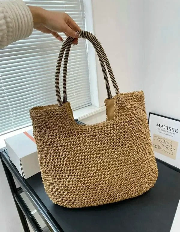 ICare Raffia Jute Tote Bag With OG Box & Dust Bag (Brown - 991)