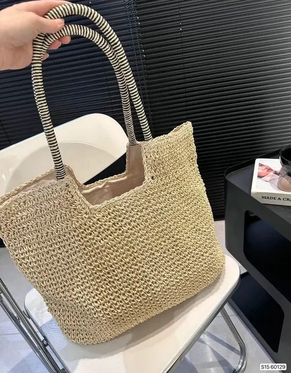 ICare Raffia Jute Tote Bag With OG Box & Dust Bag (Beige - 992)