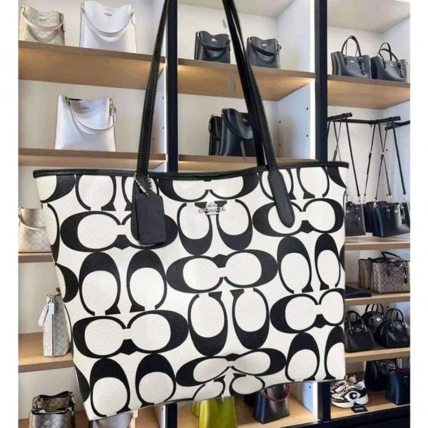 Signature City Limited Edition Premium Tote Bag With OG Magnetic Box & Dust Bag (Black White - 874)