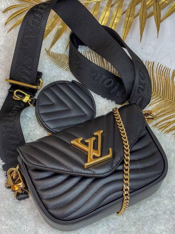 Multi Pochette Wave With OG Box Dust Bag & Extra Shoulder Strap (Black - 351)