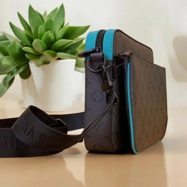Virgil Abloh Trio Messenger Multi Crossbody Bag With OG Box & Dust Bag (Blue - 993)