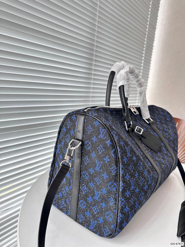 Keepall Bandoulire NBA Edition Premium Monogram Unisex Duffle Bag With Dust Bag & Accessories (Black Blue - 681)
