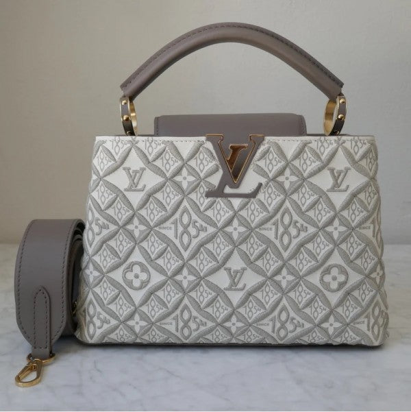 Capucines Premium Quality Leather Bag With OG Box & Dust Bag & Extra Shoulder Strap (White - 300)