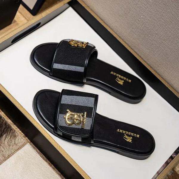 TB Monogram Premium Leather Slide With OG Box & Carry Bag (Black - 1086)