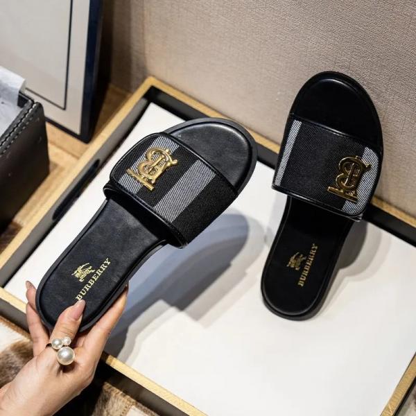 TB Monogram Premium Leather Slide With OG Box & Carry Bag (Black - 1086)
