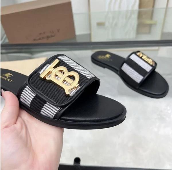 TB Monogram Premium Leather Slide With OG Box & Carry Bag (Black - 1086)