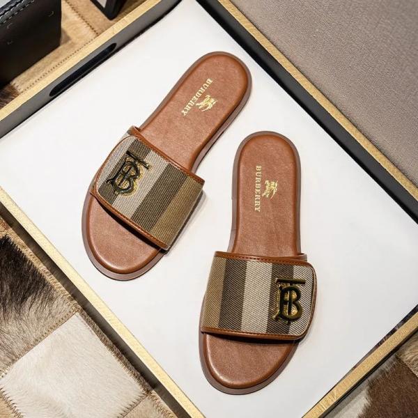 TB Monogram Premium Leather Slide With OG Box & Carry Bag (Brown - 1087)