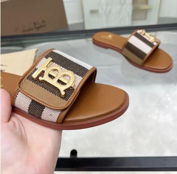 TB Monogram Premium Leather Slide With OG Box & Carry Bag (Brown - 1087)