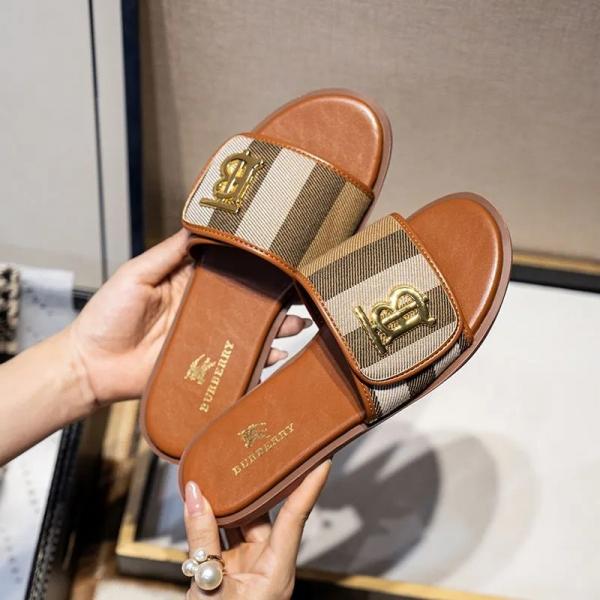 TB Monogram Premium Leather Slide With OG Box & Carry Bag (Brown - 1087)