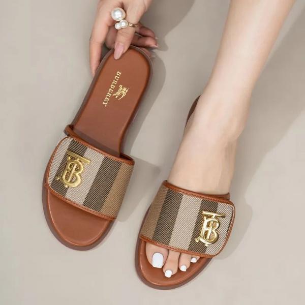 TB Monogram Premium Leather Slide With OG Box & Carry Bag (Brown - 1087)