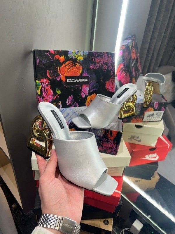 D&G High Heel Sandals With OG Box & Carry Bag (Silver - 1044)