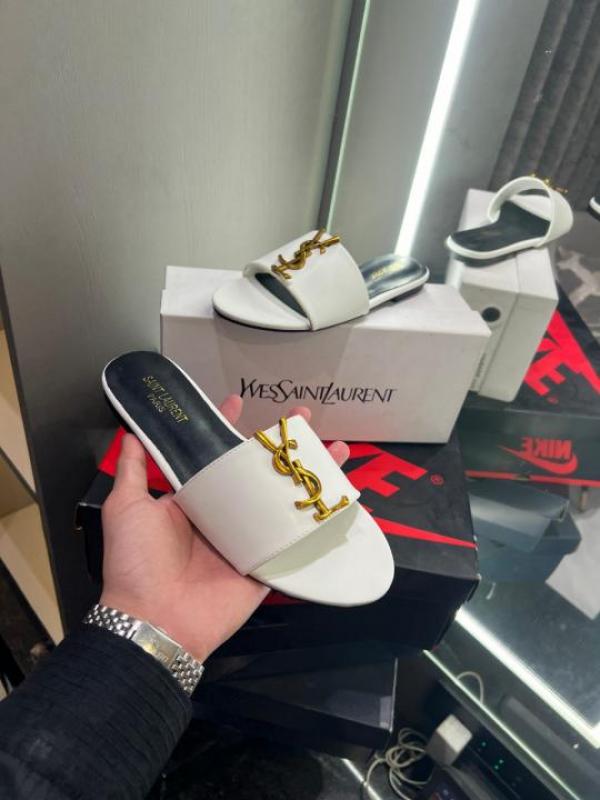 Saint Laurent Premium Flats With OG Box & Dust Bag & Carry Bag (White - 1103)