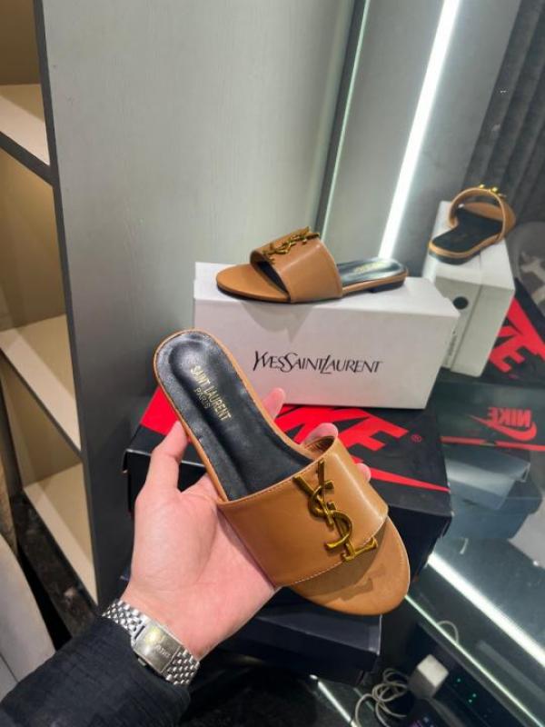 Saint Laurent Premium Flats With OG Box & Dust Bag & Carry Bag (Brown - 1102)