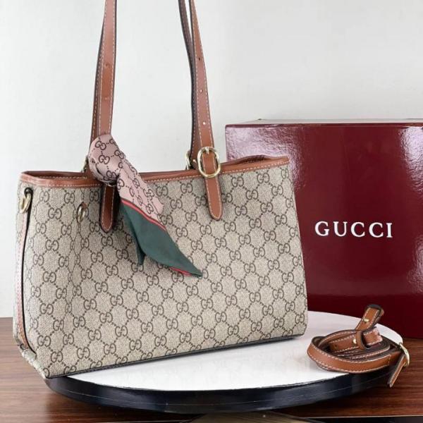 Emblem Premium Tote Bag With OG Box & Dust Bag & Scarf (Brown - 1177)