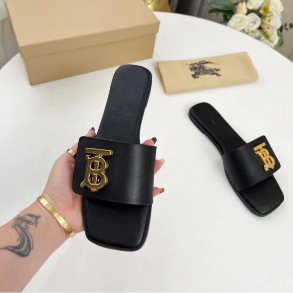 TB Monogram Premium Leather Slide With OG Box & Carry Bag (Black - 1084)