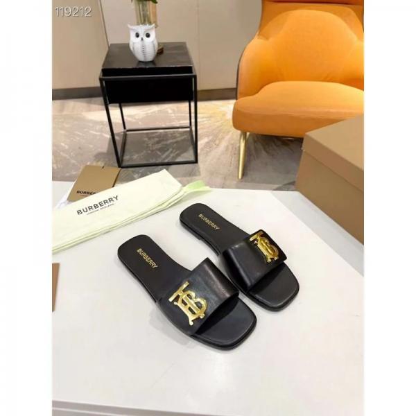 TB Monogram Premium Leather Slide With OG Box & Carry Bag (Black - 1084)