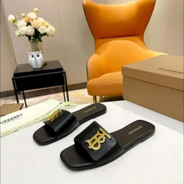 TB Monogram Premium Leather Slide With OG Box & Carry Bag (Black - 1084)